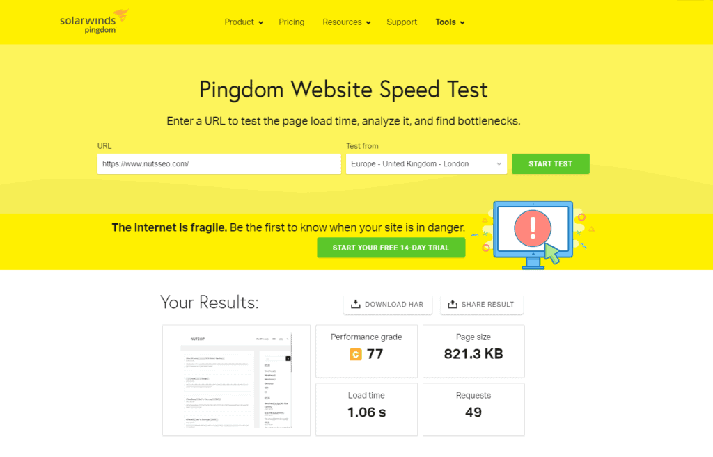 网站测速工具Pingdom