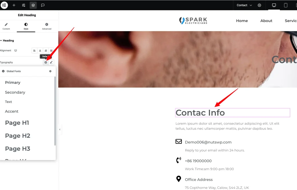 为字体元素选择全局字体风格 - Elementor响应式设置详解（附视频） - NUTSWP