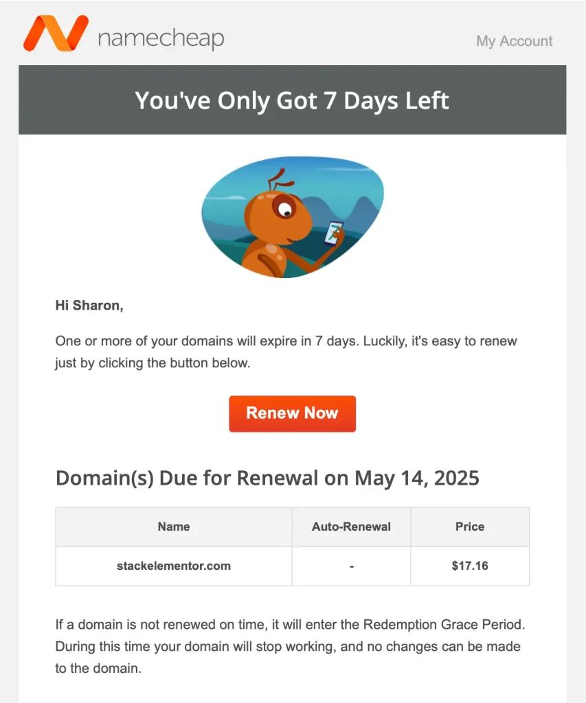 Namecheep续费提醒邮件-Namecheep域名转移到Cloudflare？