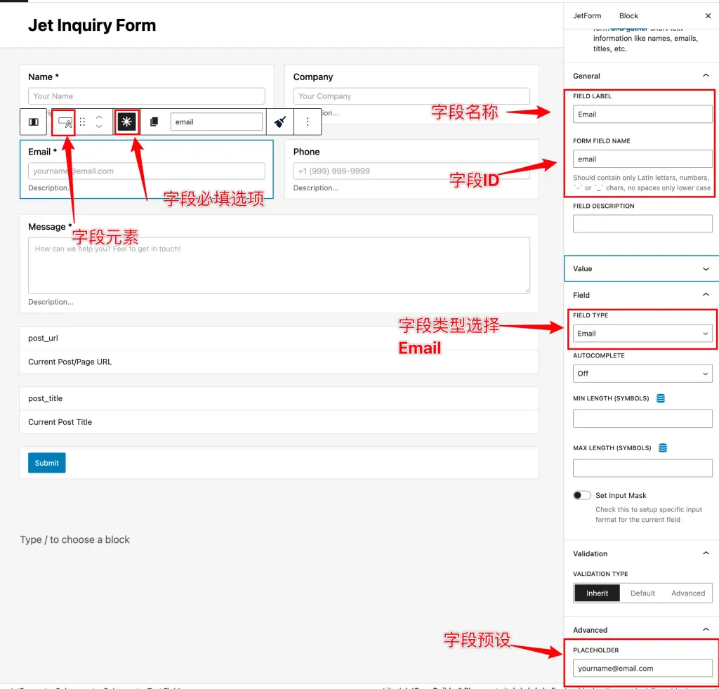 Email字段设置 - 超强免费插件Jet Form Buider制作B2B询盘表单教程 - NUTSWP
