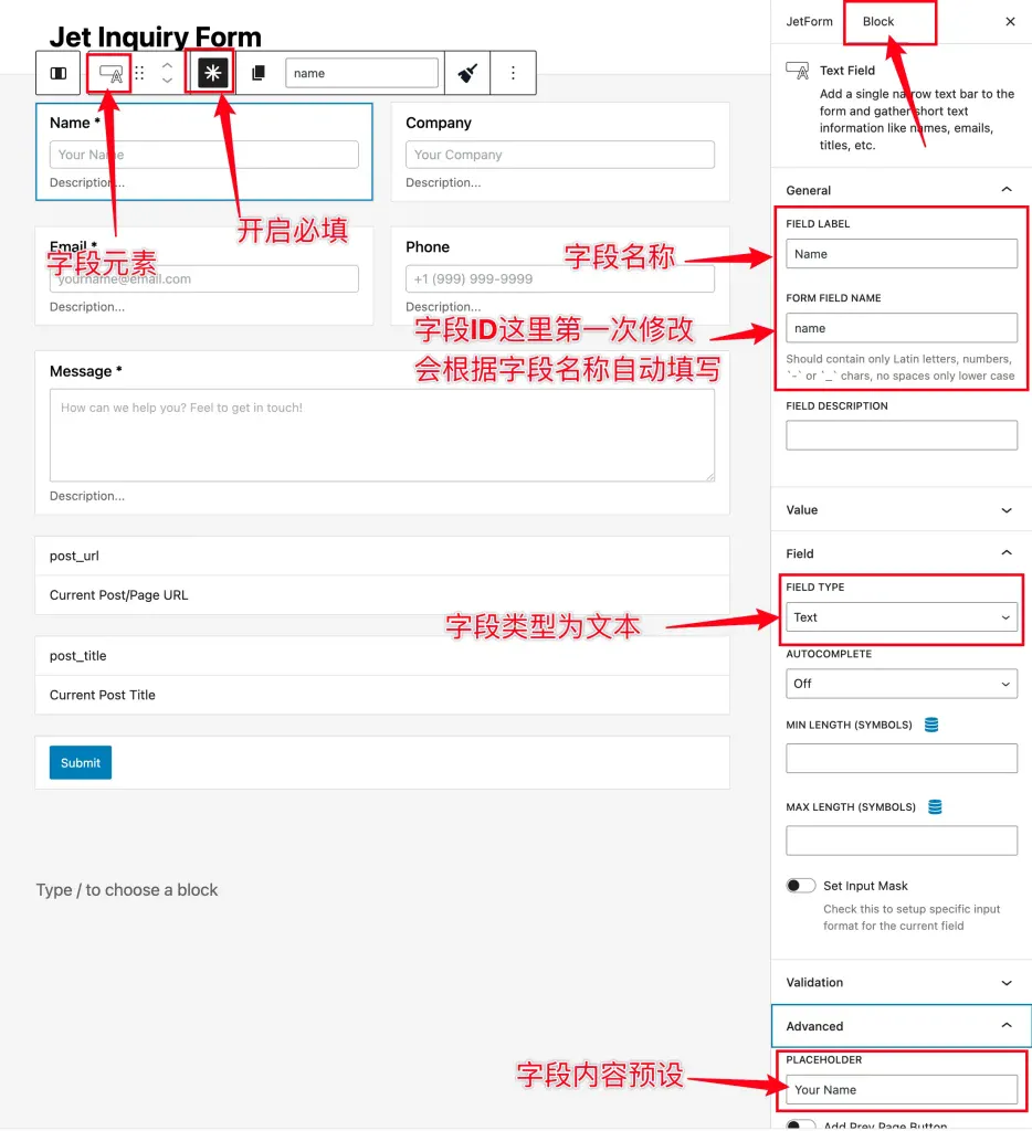NAME字段 - 超强免费插件Jet Form Buider制作B2B询盘表单教程 - NUTSWP