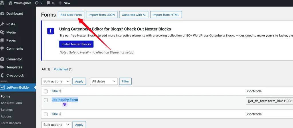 新建Jet Form表单 - 超强免费插件Jet Form Buider制作B2B询盘表单教程 - NUTSWP